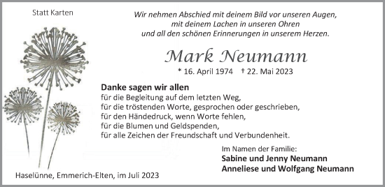 Traueranzeige von Mark Neumann von Tageszeitung