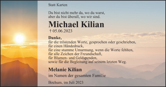 Traueranzeige von Michael Kilian von Tageszeitung