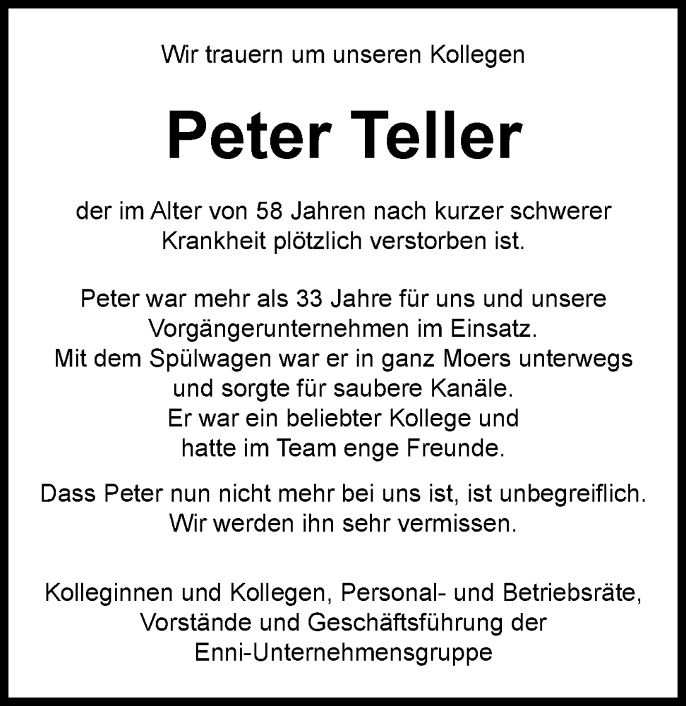  Traueranzeige für Peter Teller vom 29.07.2023 aus Tageszeitung