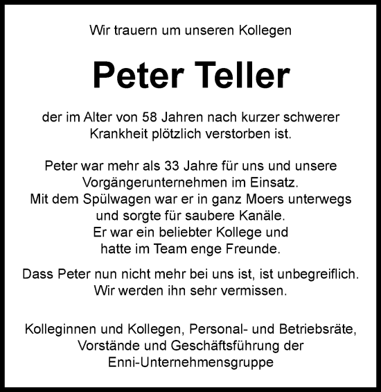 Traueranzeige von Peter Teller von Tageszeitung