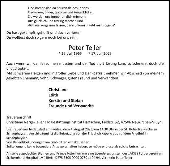 Traueranzeige von Peter Teller von Tageszeitung