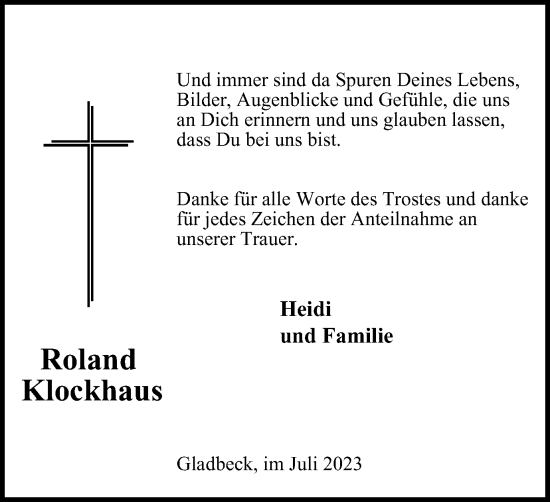 Traueranzeige von Roland Klockhaus von Tageszeitung