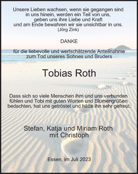 Traueranzeige von Tobias Roth von Tageszeitung