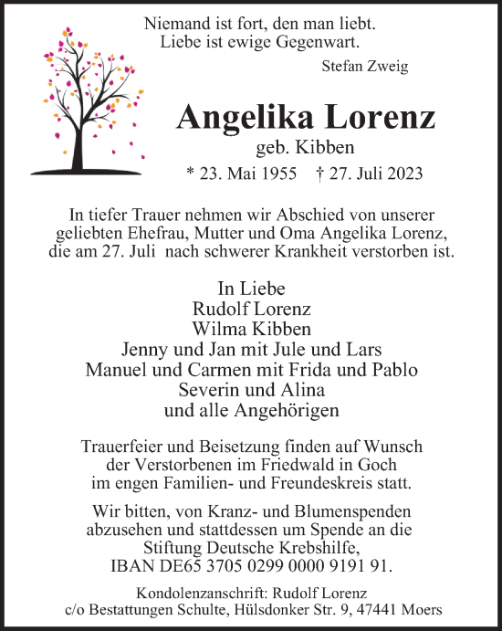 Traueranzeige von Angelika Lorenz von Tageszeitung