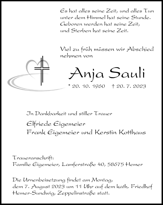 Traueranzeige von Anja Sauli von Tageszeitung