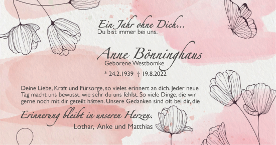 Traueranzeige von Anne Bönnighaus von Tageszeitung