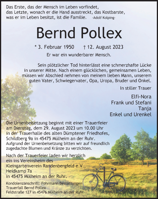 Traueranzeige von Bernd Pollex von Tageszeitung