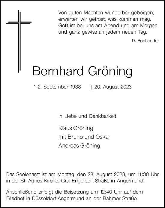 Traueranzeige von Bernhard Gröning von Tageszeitung