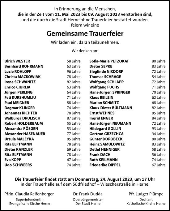 Traueranzeige von Bestattungen vom 19.08.2023 von Tageszeitung