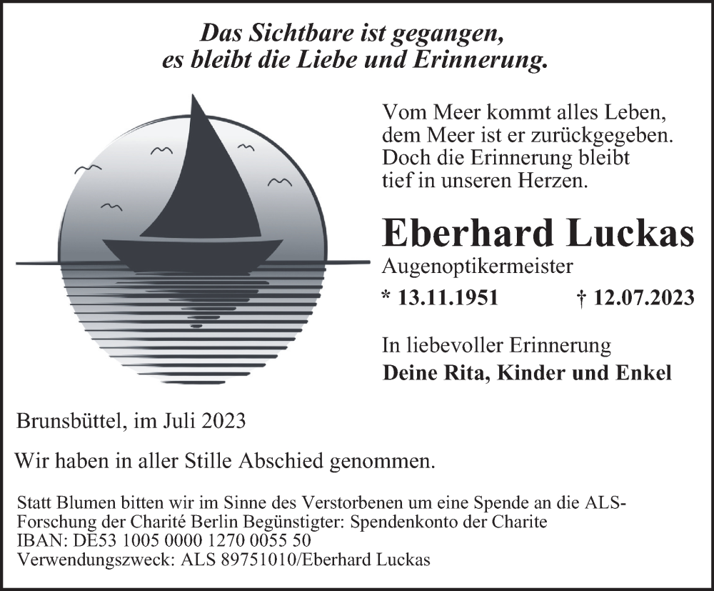  Traueranzeige für Eberhard Luckas vom 12.08.2023 aus Tageszeitung
