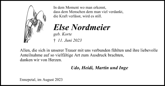Traueranzeige von Else Nordmeier von Tageszeitung