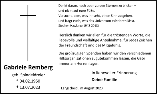 Traueranzeige von Gabriele Remberg von Tageszeitung