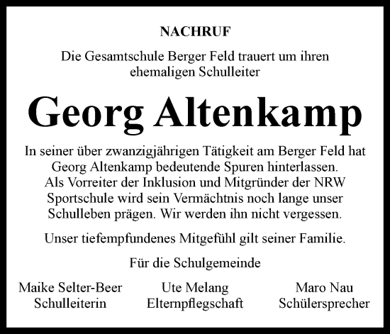 Traueranzeige von Georg Altenkamp von Tageszeitung