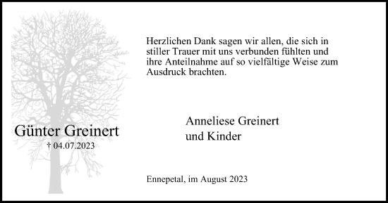 Traueranzeige von Günter Greinert von Tageszeitung