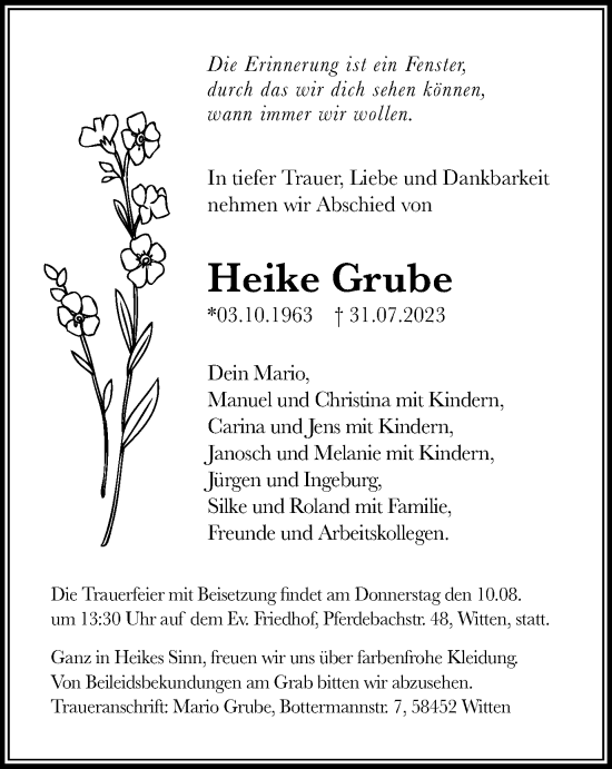 Traueranzeige von Heike Grube von Tageszeitung