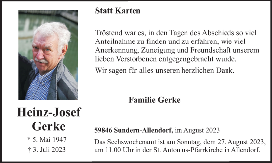 Traueranzeige von Heinz-Josef Gerke von Tageszeitung