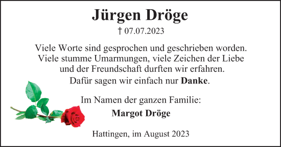 Traueranzeige von Jürgen Dröge von Tageszeitung