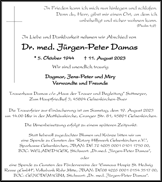 Traueranzeige von Jürgen-Peter Damas von Tageszeitung