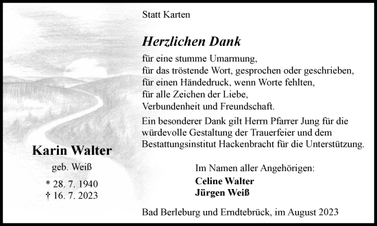 Traueranzeige von Karin Walter von Tageszeitung