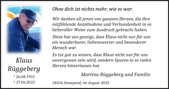 Traueranzeige von Klaus Rüggeberg von Tageszeitung
