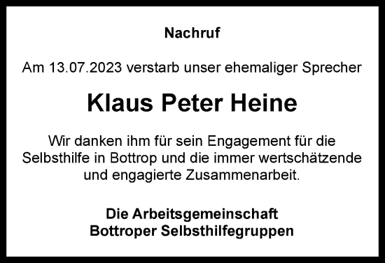 Traueranzeige von Klaus Peter Heine von Tageszeitung