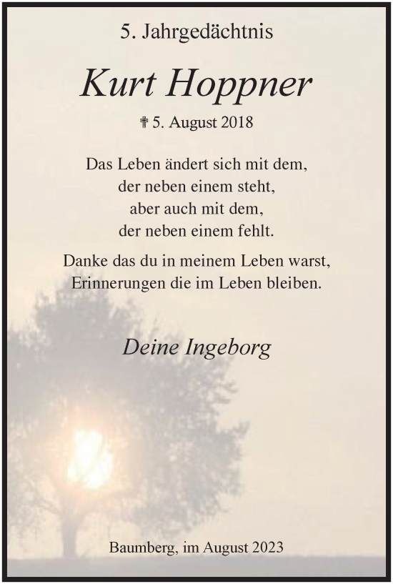Traueranzeige von Kurt Hoppner von Tageszeitung