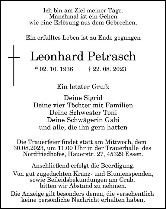 Traueranzeige von Leonhard Petrasch von Tageszeitung