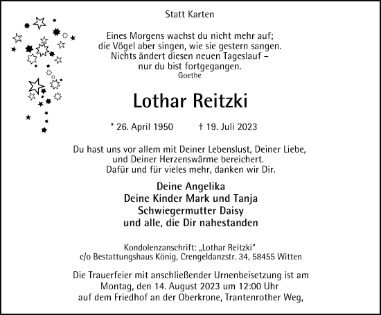 Traueranzeige von Lothar Reitzki von Tageszeitung