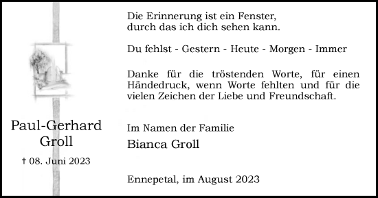 Traueranzeige von Paul-Gerhard Groll von Tageszeitung