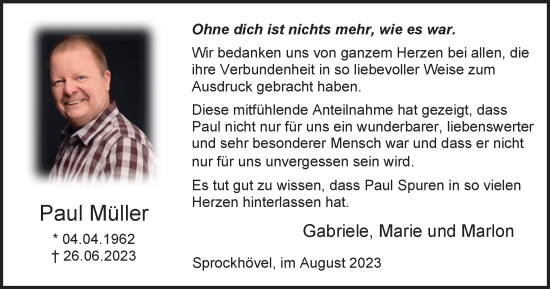 Traueranzeige von Paul Müller von Tageszeitung