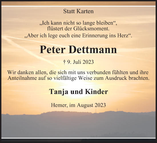 Traueranzeige von Peter Dettmann von Tageszeitung