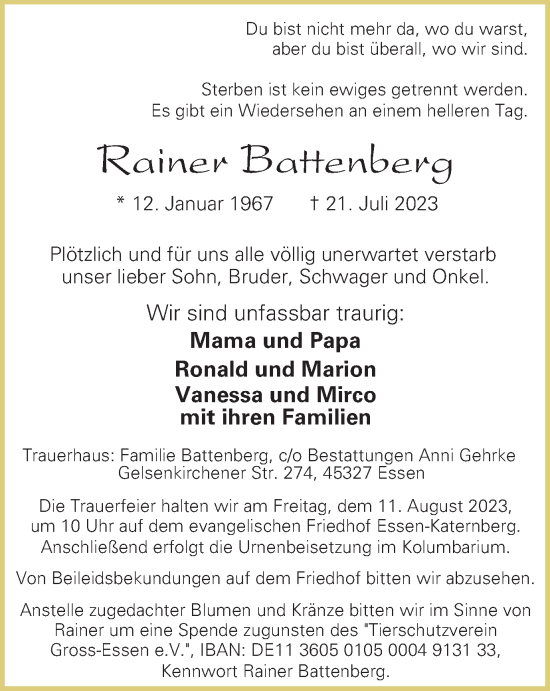Traueranzeige von Rainer Battenberg von Tageszeitung