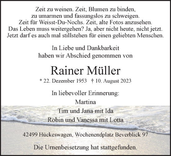 Traueranzeige von Rainer Müller von Tageszeitung