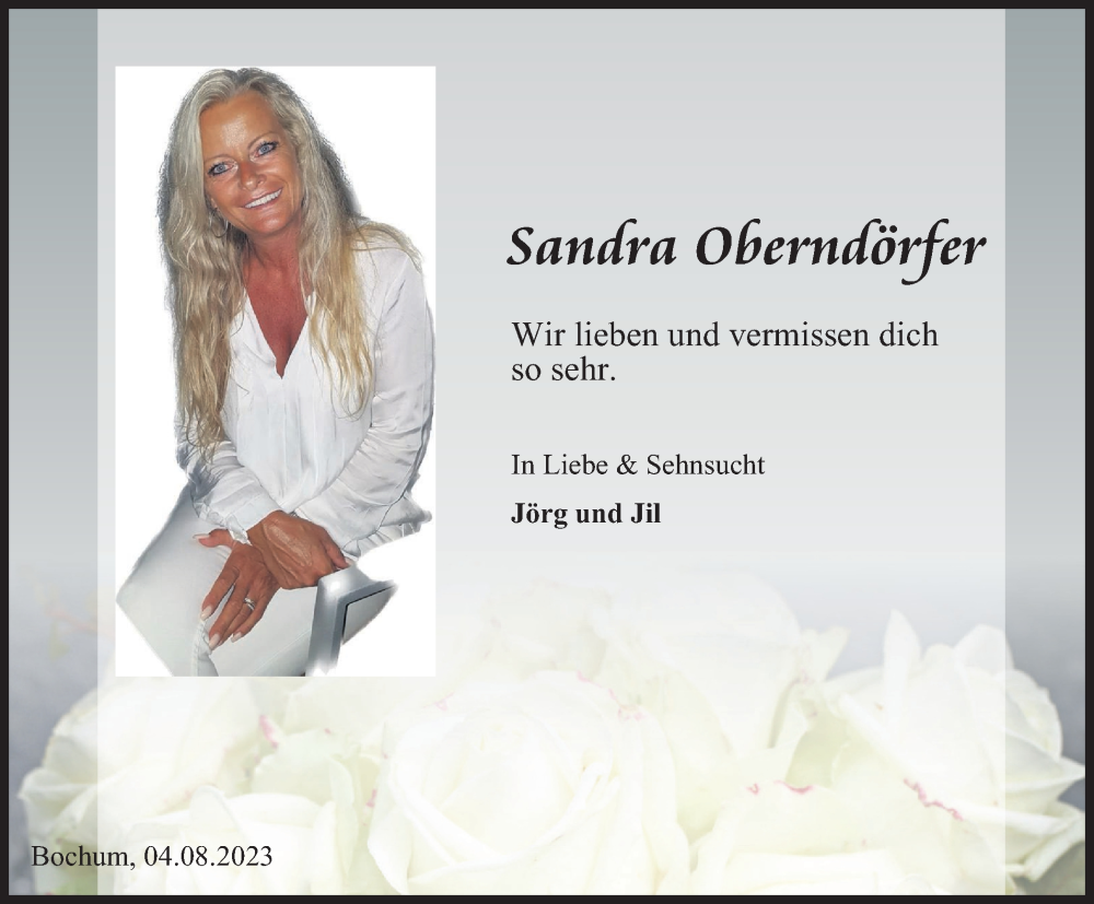  Traueranzeige für Sandra Oberndörfer vom 04.08.2023 aus Tageszeitung