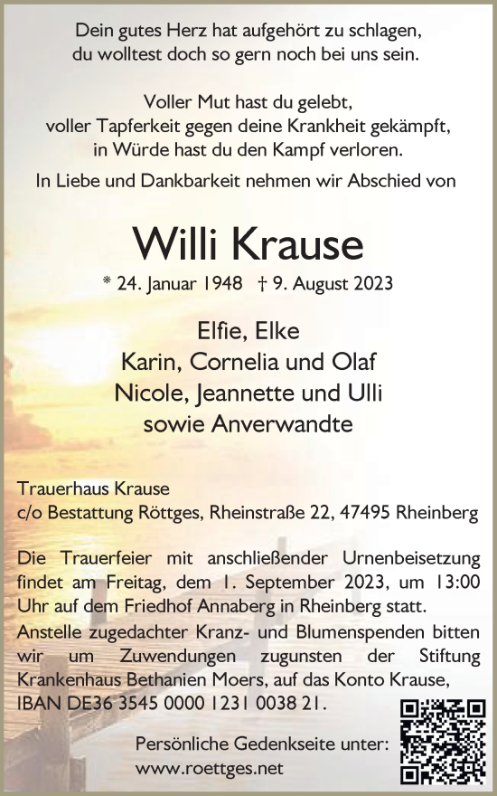 Traueranzeige von Willi Krause von Tageszeitung