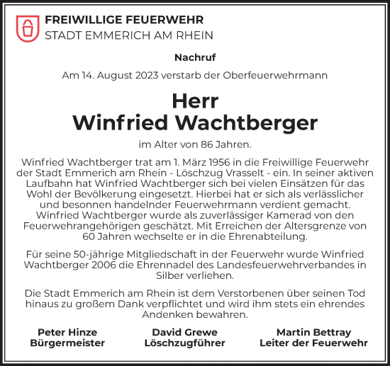 Traueranzeige von Winfried Wachtberger von Tageszeitung