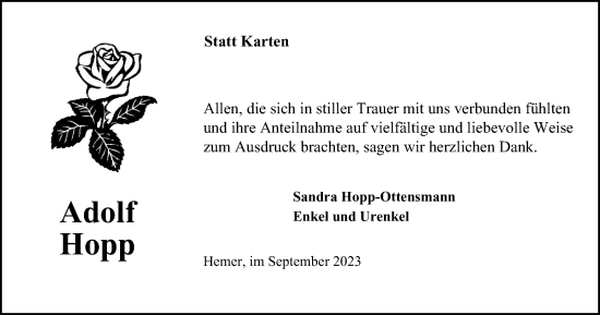 Traueranzeige von Adolf Hopp von Tageszeitung