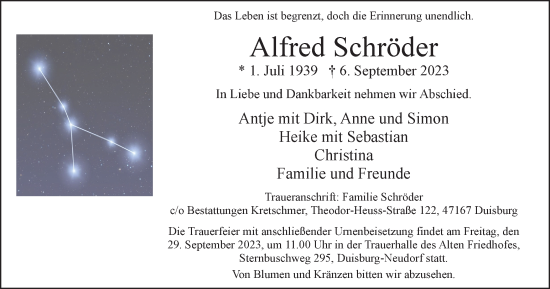 Traueranzeige von Alfred Schröder von Tageszeitung