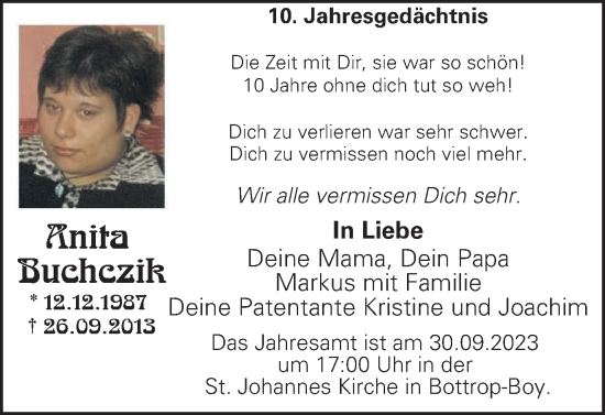 Traueranzeige von Anita Buchczik von Tageszeitung