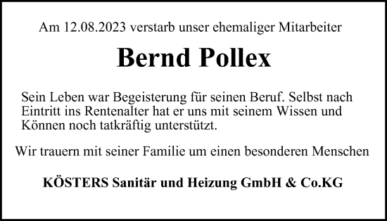 Traueranzeige von Bernd Pollex von Tageszeitung