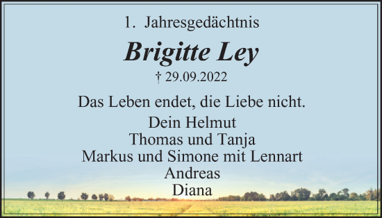 Traueranzeige von Brigitte Ley von Tageszeitung