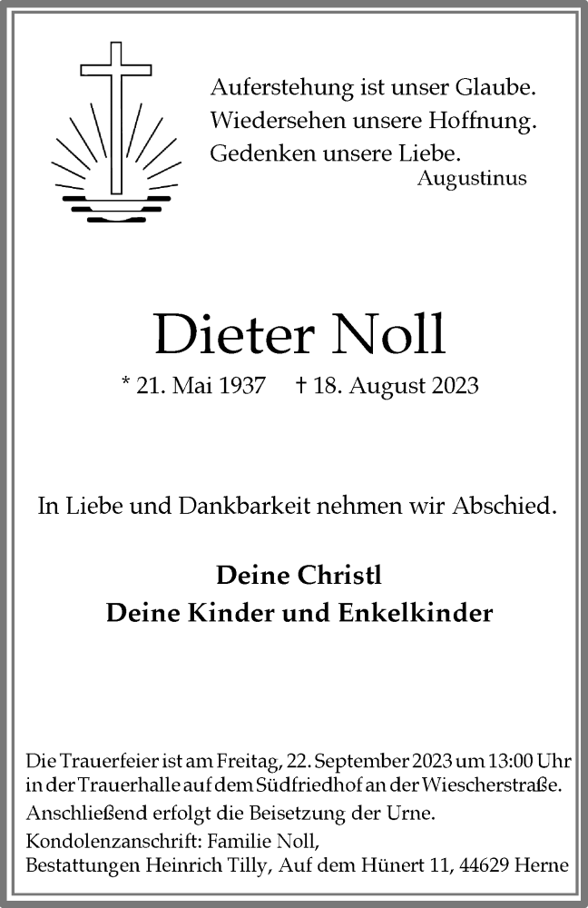  Traueranzeige für Dieter Noll vom 16.09.2023 aus Tageszeitung