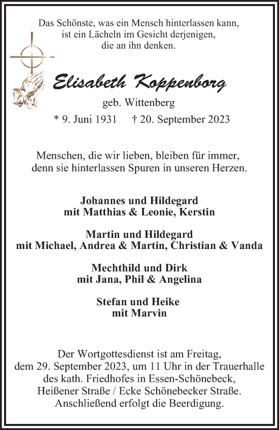 Traueranzeige von Elisabeth Koppenborg von Tageszeitung
