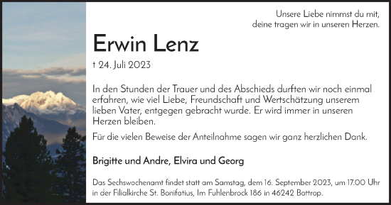 Traueranzeige von Erwin Lenz von Tageszeitung