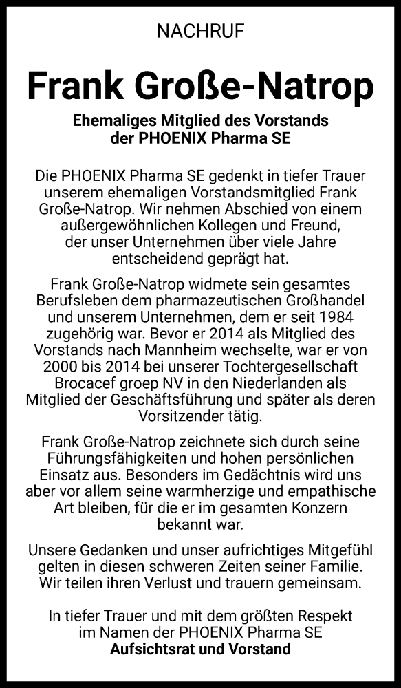 Traueranzeige für Frank Große-Natrop vom 23.09.2023 aus Tageszeitung