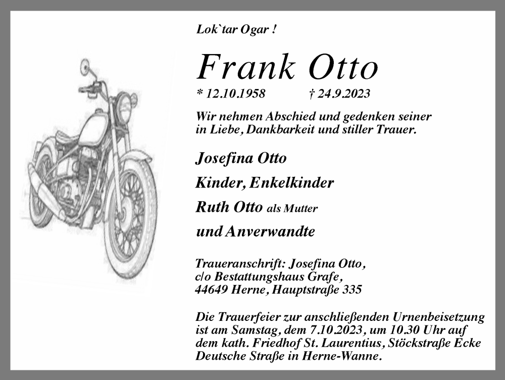 Traueranzeigen Von Frank Otto 