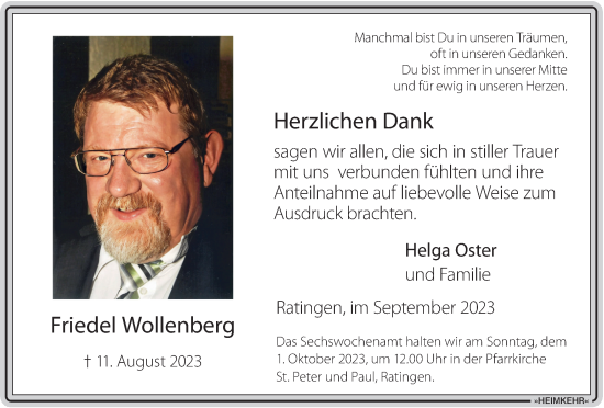 Traueranzeige von Friedel Wollenberg von Tageszeitung