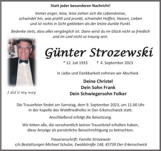 Traueranzeige von Günter Strozewski von Tageszeitung