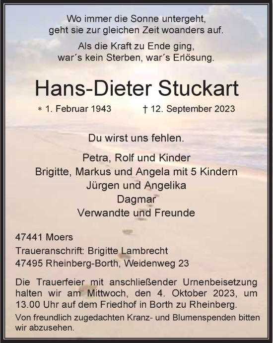 Traueranzeige von Hans-Dieter Stuckart von Tageszeitung