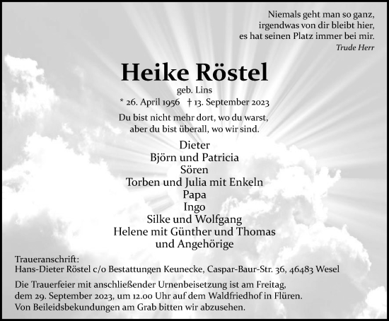 Traueranzeige von Heike Röstel von Tageszeitung